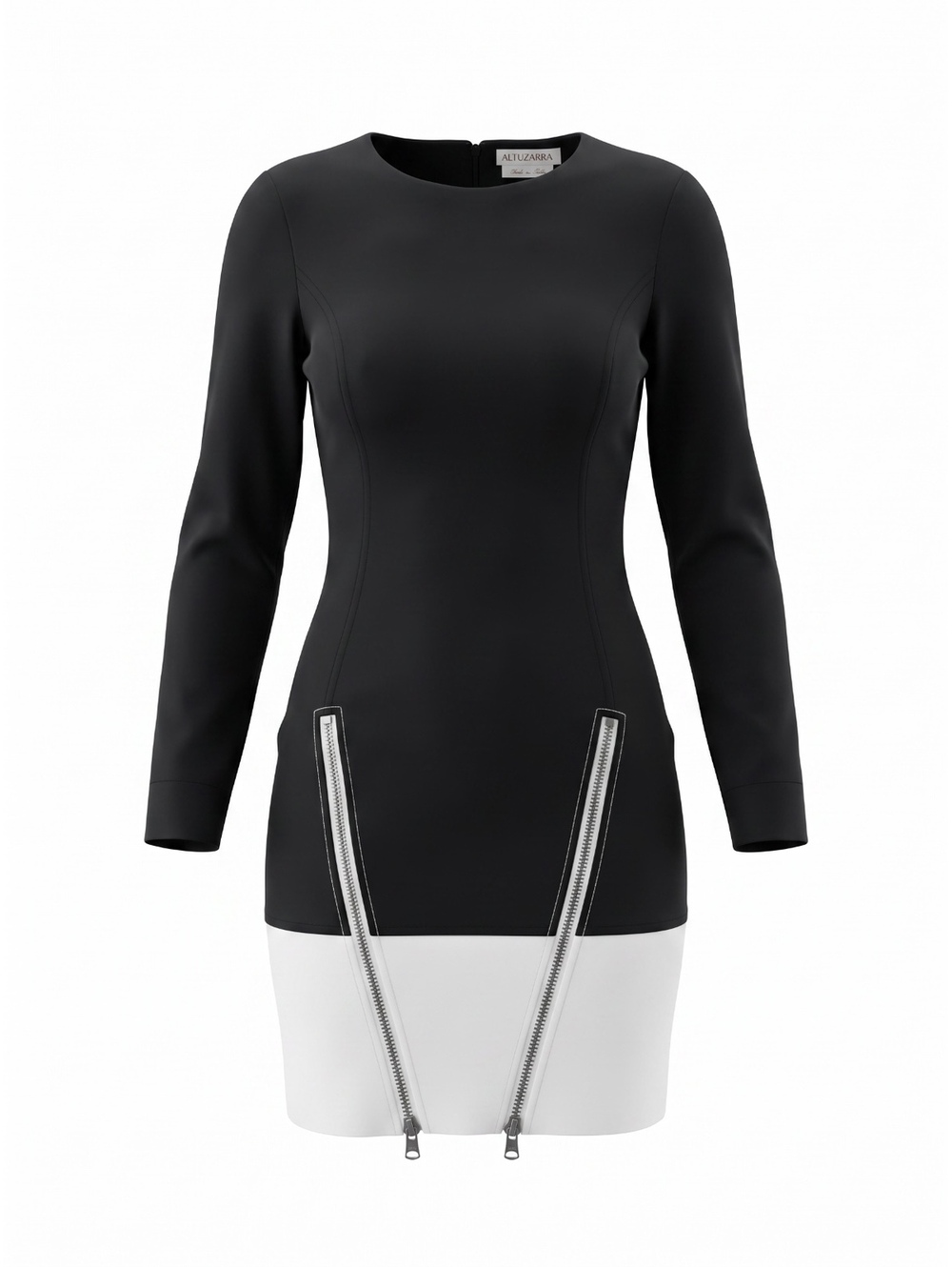 Altuzarra Colorblock Midi Dress FR 36 US 4 Black White Long Sleeve Zipper Italy